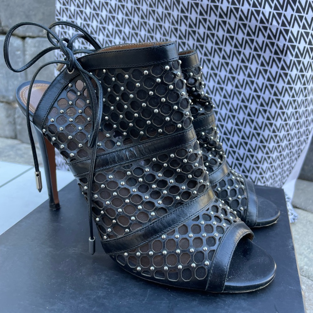 Aquazzura black Leather lace heels IT 39 US 9 shoes